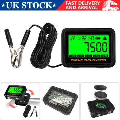 Waterproof Digital RPM Hour Meter Tachometer Gauge Timer Backlight 2/4 Stroke