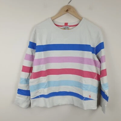 Joules Monique Sudadera Damas Reino Unido 12 Blanco Colorido Rayas Top 100% Algodón Foto 1 de 4