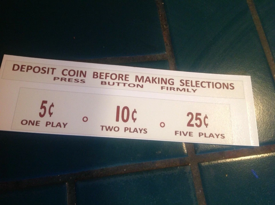 JUKEBOX AMI A FRONT GLASS COIN  & INSTRUCTION DECAL - Image 1 of 1