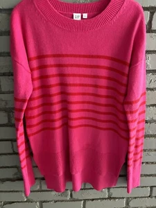 Gap Women Raspberry Pink Red Stripe Hi Lo Sweater Small CUTE! - Picture 1 of 4