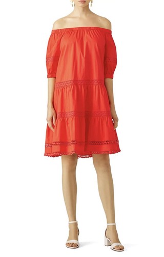 Abito BROOME STREET + KATE SPADE popeline spalle scoperte ciliegia pepe oversize S