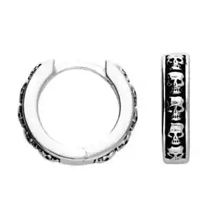 Men's Oxidised Skull Huggie Earring Single Earring 925 Hallmark - Picture 1 of 1