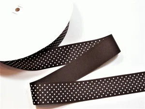 Brown with White Confetti Dot Grosgrain Ribbon 1 1/2" wide x 10 yards Polka B19 - Picture 1 of 4