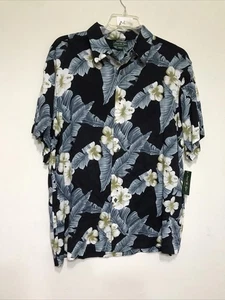 David Taylor Hemd Herren XL Schwarz Beige Blumen Hawaii Kurzarm - Bild 1 von 10