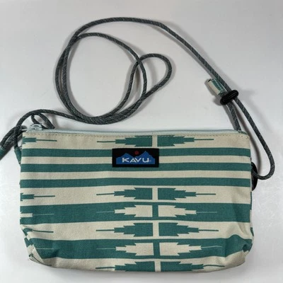 Bolso Bandolera Kavu Cartera Dosewallips Doble Cremallera Azul Teal/Blanco Lona 10x6x2.5" Foto 1 de 4