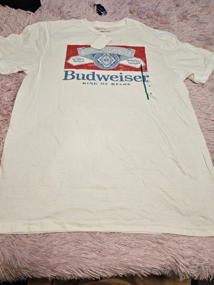 Budweiser Men's M White "King Of Beers" Graphic T-Shirt Short Sleeve Streetwear