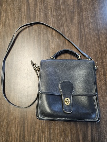 Borsa Coach vintage pelle nera Willis Station manico superiore e tracolla borsa