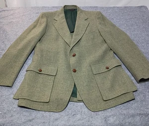 Pendleton Wool Tweed Blazer 42R Green Vintage Suede Elbow Patch Sport Coat - Picture 1 of 19