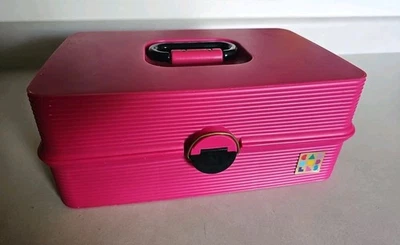 Vtg Caboodles Case Lg 2420 Hot Pink 4 Fold Out Trays Blk Travel Jewelry Makeup - Image 1 of 4