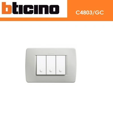 PLACCA 3 POSTI BTICINO LUNA C4803/GC COLORE GRIGIO CHIARO. - Immagine 1 di 2