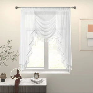 White Waterfall Sheer Window Valances for Living Room - Topper Curtains for B... - Picture 1 of 8