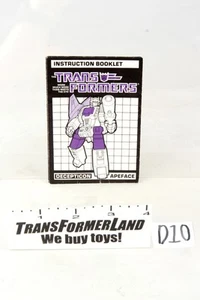 Transformers Hasbro G1 1987 de colección Apeface Instrucciones Headmasters - Imagen 1 de 1