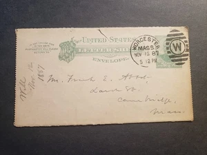 1887 WORCESTER to CAMBRIDGE, MASS Postal History Cover Letter card - Picture 1 of 2