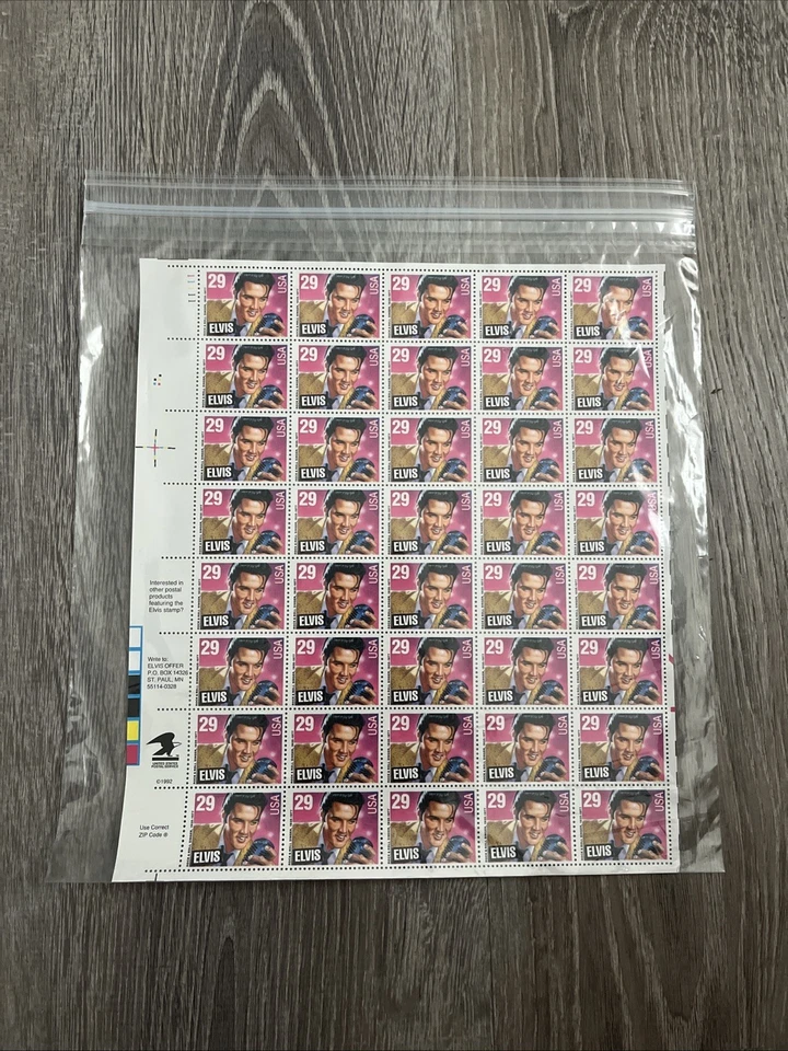 29-cent U.S. postage stamp (full sheet) featuring Elvis Presley, issued in 1993. - Image 1 of 1