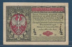 Polen 1/2 Marki, 1917, P 7, ss+ Nadelstiche - Bild 1 von 2