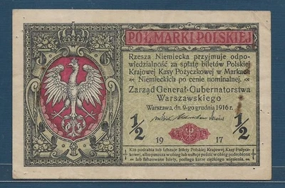 Poland 1/2 Marki, 1917, P 7, VF+ pinholes - Image 1 of 2