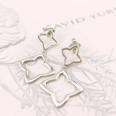 Vintage David Yurman Sterling Silver Double Drop Star Quatrefoil Dangle Earrings - Image 1 of 4