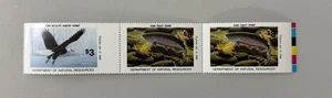 1987 Iowa State Habitat Trout Stamp - Strip of 3 - Picture 1 of 6
