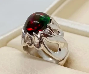 Natürlicher äthiopischer Feuer schwarzer Opal Stein Sterlingsilber Ring AAA-Qualität Opal - Bild 1 von 7