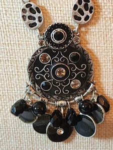 Chico’s Silver Black Pendant Necklace Boho Tribal Statement Fashion Jewelry - Picture 1 of 6