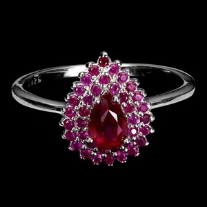 925 Sterling Silver Ring Pear Ruby 6x4mm Natural Gemstone Jewelry Size 7.5 - Picture 1 of 13
