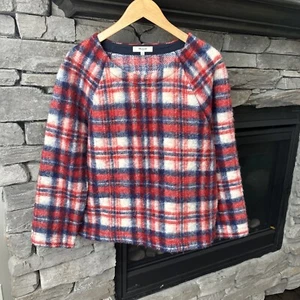 Sudadera de Lana Madewell Talla M Cepillada a Cuadros Pullover Bolsillo Rojo Azul Suéter - Imagen 1 de 6