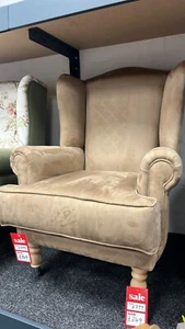 Wing Chair Faux Suede Tan Brown Small Corner Chair Bedrooms New - Picture 1 of 3