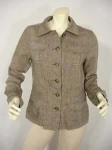 YESSICA C&A KHAKI LINEN BUTTON FRONT LONG SLEEVE JACKET BLAZER WOMEN'S UK 12 - Picture 1 of 12