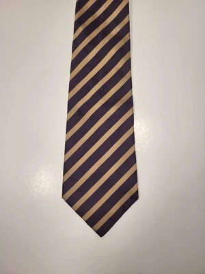 CHANEL Tie, Purple & Gold Diagonal Stripes, 100% Silk, Made in Italy - Image 1 of 4
