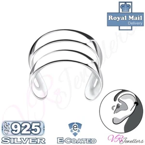 Double Band Ear Cuff No Piercing 925 Sterling Silver Clip on Womens Ear Cuff - Picture 1 of 2
