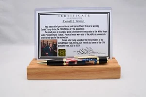 Pen Featuring Donald Trump Tie Fragment and White House Wood Cast in Acrylic. - Picture 1 of 10