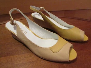 BRUNO MAGLI Tan Leather Peep Toe Slingback Wedge Heels Size 7 - Picture 1 of 7