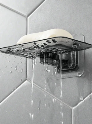 1pc Transparent Adhesive Soap Dish - No-Drill Wall-Mounted Bathroom Holder-NEW - Image 1 of 4