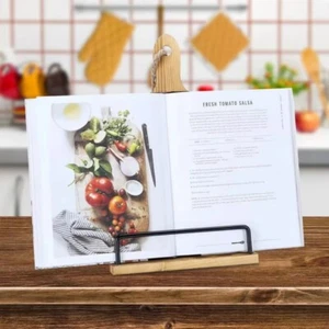 Wooden Cookbook Stand with Cilp Cookbook Display Rack Cookbook Shelf Magazine - Picture 1 of 12