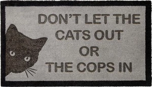 Tapete lavable Badass Don't let the cat out or the cops en nailon gris claro - Imagen 1 de 10