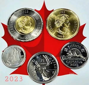 Set 2023 Canada Coins $2 $1 25c 10c 5c Toonie Loonie Royal Canadian Mint UNC. - Picture 1 of 4