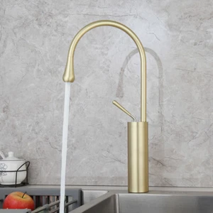 Grifo mezclador lavabo cocina lavabo baño giratorio 360° dorado cepillado 1 mango grifos - Imagen 1 de 12