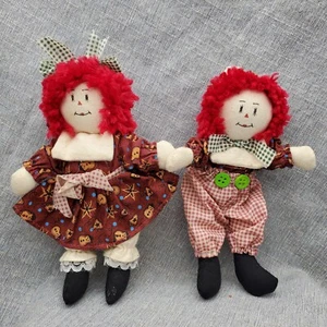 Raggedy Ann and Andy Christmas Ornaments Cloth Rag Doll Yarn Hair 6.5 Inch - Picture 1 of 9