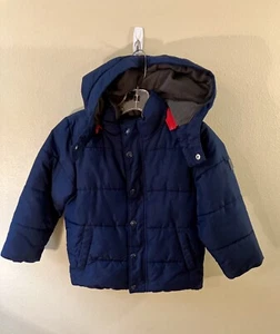 Baby Gap Parka, Removable Hood, Navy w/Gray Lining & Red Trim - Size 4 (VGUC) - Picture 1 of 5