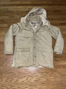 Vintage Camel Goose Down Coat Men Sz Medium/Large Beige Full Zip Removable Hood - Picture 1 of 24