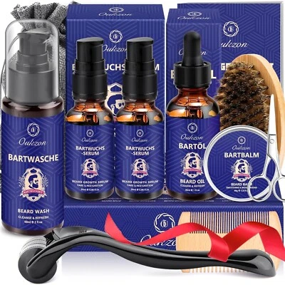 OUKZON Geschenkset für Männer Bartpflege Bartwachstum Bartöl Balsam Roller Serum