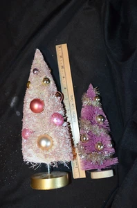 Lot of 2 Christmas Bottle Brush Trees Pink 12 & 8 inches - Picture 1 of 5
