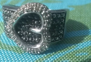 JS 925 Sterling Silver Pave Style Heart Buckle Band Ring Size 7½ - Picture 1 of 16