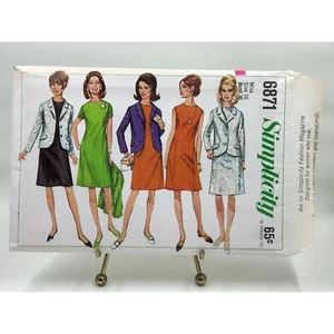 1966 Simplicity Muster 6871 Misses Kleid und Jacke Größe 16 Büste 36 - Bild 1 von 2