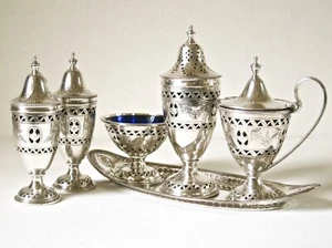 Georgian Style 6-Piece Silver Plate Condiment Set England early-1900's - Picture 1 of 22