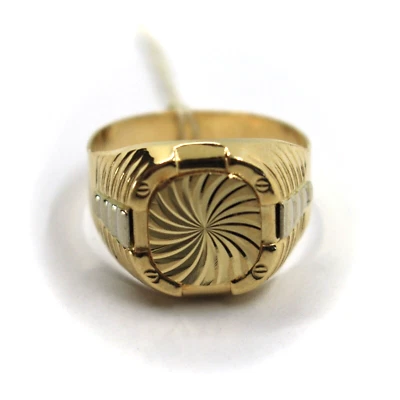 Anillo Oro Amarillo y Blanco ,18K, Hombre, Con Cuadrado Central Fino Trabajado - Imagen 1 de 4