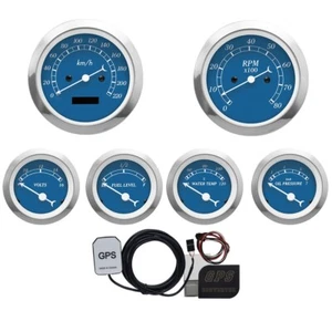 MOTOR METER RACING Classic Blue 6 Gauge Set GPS Speedometer KMH °C BAR 85mm 52mm - Picture 1 of 12