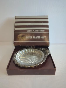 Vintage Hugo Clam Shell Silver Plate Ashtray Trinket Dish Glass In Original Box - Picture 1 of 8