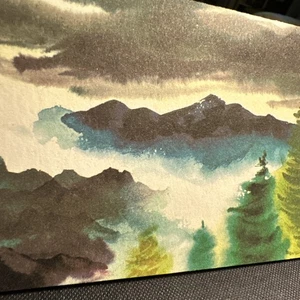 Tarjeta de Navidad De Colección Mcm Acuarela Montañas Pinos Nieve Nubes Taishan China - Imagen 1 de 9