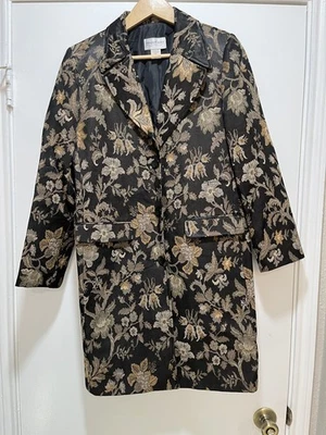 Jaqueta Newport News tapeçaria jacquard botão vintage casaco floral comprimento médio feminina 10 - Imagem 1 de 4